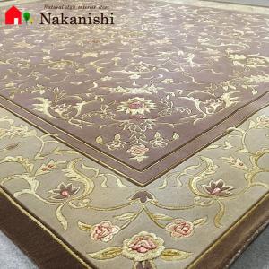 アクセント　ラグ　絨毯　カーペット　ウール　シルク　中国段通　約6畳　約246×306cm　150段　ブラウン系　dt-189