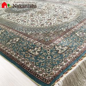 アクセント　ラグ　絨毯　カーペット　玄関マット　シルク　鎮平　中国段通　約94×155cm　260段　グリーン系　dt-192