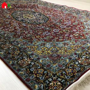 アクセント　ラグ　絨毯　カーペット　玄関マット　シルク　四川　中国段通　約94×155cm　300段　レッド系　dt-194