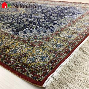 アクセント　ラグ　絨毯　カーペット　玄関マット　シルク　四川　中国段通　約94×156cm　300段　レッド系　dt-195