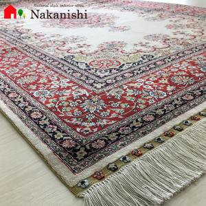 アクセント　ラグ　絨毯　カーペット　シルク　中国段通　四川　約120.5×182cm　300段　レッド系　dt-2003