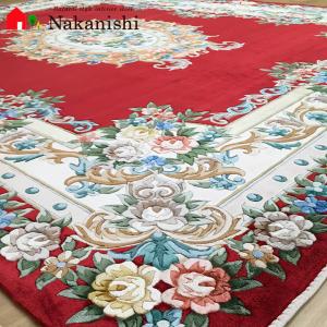 中国緞通 シルク120段 8×8才 約243×243cm ベージュ系 花柄 シルク100