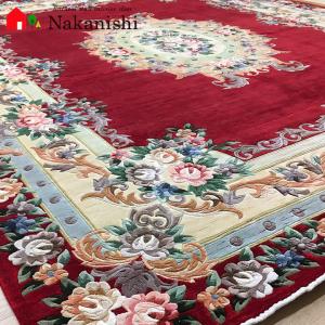 アクセント　ラグ　絨毯　カーペット　シルク　中国段通　約6畳　約243×301cm　120段　レッド系　dt-234