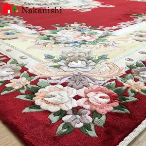 アクセント　ラグ　絨毯　カーペット　シルク　中国段通　約6畳　約241×300cm　120段　レッド系　dt-242