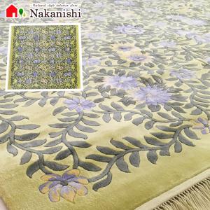 アクセント　ラグ　絨毯　カーペット　シルク　中国段通　約2畳　約200×204.5cm　120段　イエローグリーン系　dt-3001