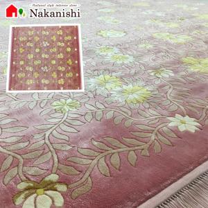 アクセント　ラグ　絨毯　カーペット　シルク　中国段通　約2畳　約200×201.5cm　120段　ピンク系　dt-3002