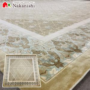 アクセント　ラグ　絨毯　カーペット　シルク　中国段通　約8畳中敷　約305×304cm　120段　ベージュ系　dt-3003