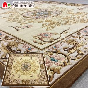 アクセント　ラグ　絨毯　カーペット　ウール　中国段通　約4.5畳　約240×247cm　120段　ブラウンベージュ系　dt-3005