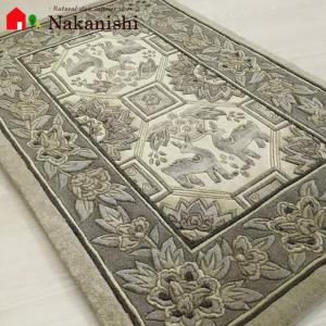 玄関マット ウール 中国段通 約61×91cm 120段 ベージュ系 dt-a097