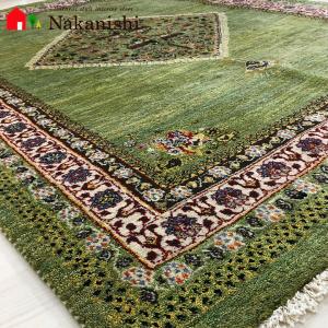 【ギャッベラグ 約160×222cm 奇跡の輝き】GABBEH・ギャッペ(ギャべ)・イラン製・玄関マット・カーペット・ラグ・絨毯(じゅうたん)・グリーン系
