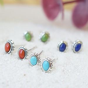 シルバー925天然石ピアス シンプル1粒の太陽モチーフ ターコイズトルコ  