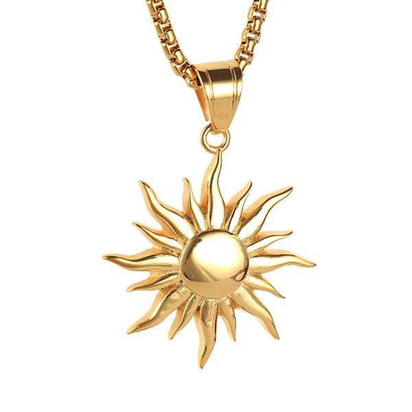 ネックレス サージカルステンレス製 太陽 サン 大ぶり ペンダント 個性的 おしゃれ 低金属アレルギ...
