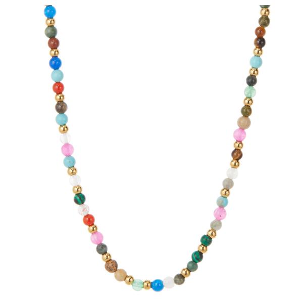 ネックレス サージカルステンレス製 天然石 カラフル マルチカラー ストーン アジャスター付 華奢 ...