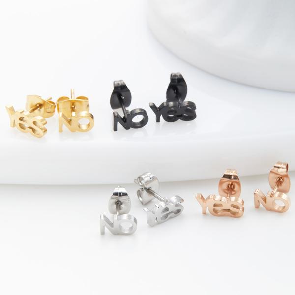 YES NO 両耳用 お肌に優しい 金属アレルギー対応 メッセージ ユニーク スタッドピアス レディ...