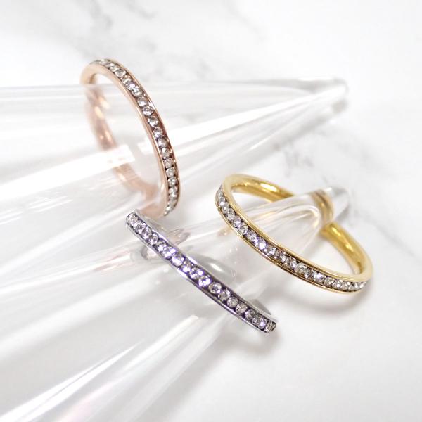 リング 指輪 レディース サージカルステンレス フルエタニティ エタニティリング ラインストーン 金...