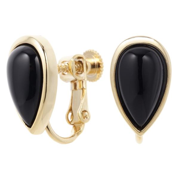 イヤリング オニキス 天然石 しずく型 中くらい ゴールド シンプル ネジ スクリュー 爆買