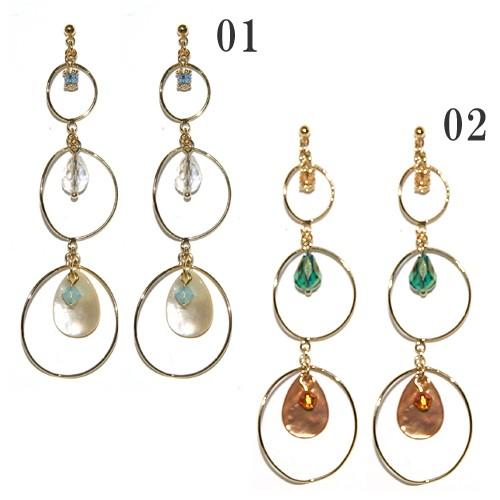 ３連リングの中にスワロとシェルが揺れる ロング系 napaピアス 渋谷 銀座で大人気ブランド nap...