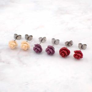 薔薇 バラ ローズ 銀 シルバー 青 ブルー ピアス イヤリング チェーン