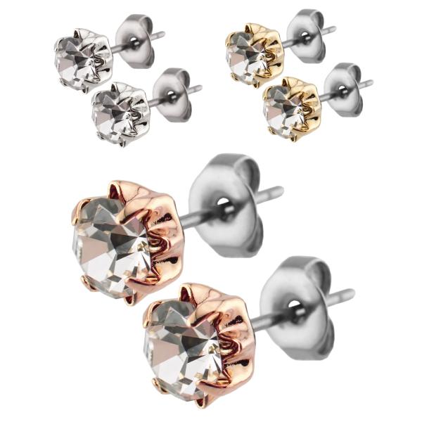 大きめのラインストーンのピアス チタン製ポスト 選べる3色 5ミリ