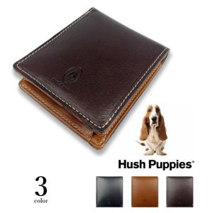 Hush Puppies 二つ折り財布 ショートウォレット 男性用 ハッシュパピー リアルレザー バイカラー 小銭入れ付き シック スタイリッシュ｜kagu-piena