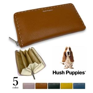 長財布 レディース 春夏秋冬 ステッチデザイン ラウンドファスナー ポケット多め 小銭入れ 牛革 Hush Puppies 青｜kagu-piena