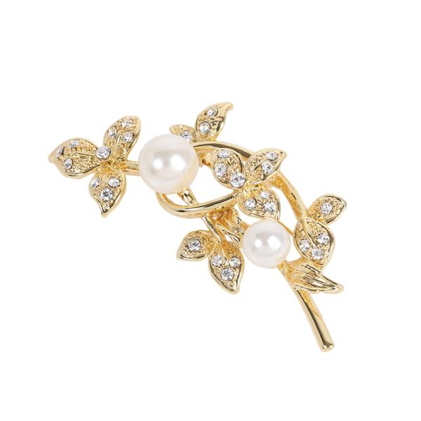 ブローチ 植物 葉 茎 ラインストーン フェイクパール ビジュー 大きめ ニッケルフリー 爆買