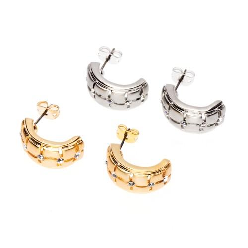 C型スタッド フープ型 大人かわいい クロコ型押しモチーフピアスラインストーンがキラり プラチナコー...