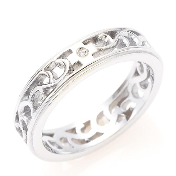 天然ダイヤモンド 透かしトライバル柄 デザインペアリング シルバーカラーサージカル・ステンレス316...