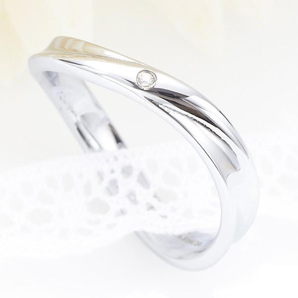 天然ダイヤモンド　なめらかなラインが美しいシンプルデザインペアリング　シルバーカラーサージカル・ステ...