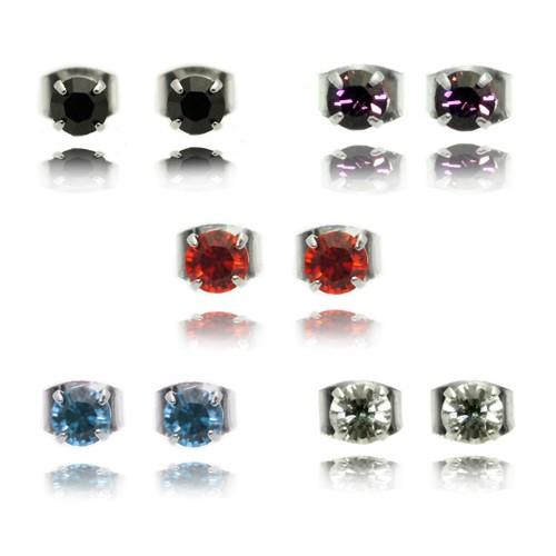 カラーラインストーンスタッドピアス チタン製ポスト 直径3ミリ 爆買