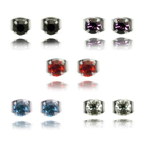 カラーラインストーンスタッドピアス チタン製ポスト 直径4.5mm 爆買