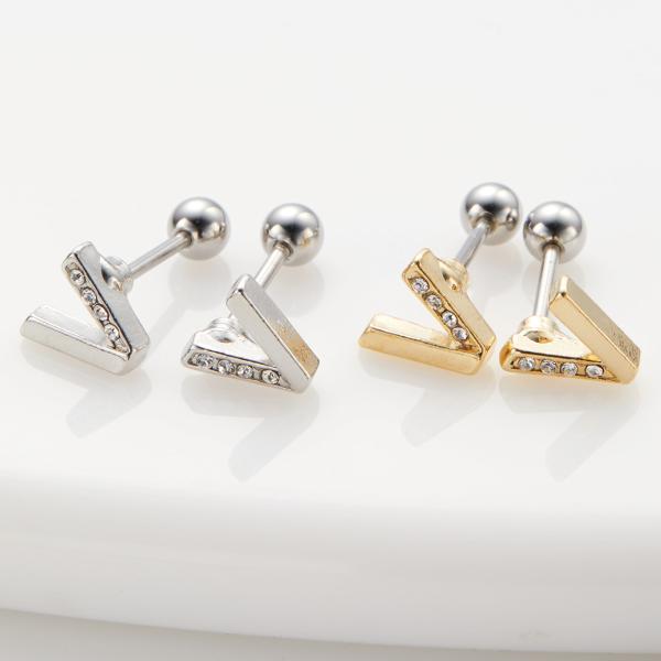 ボディピアス 18G レディース サージカルステンレス316L 両耳用 V字 ストレートバーベル 耳...