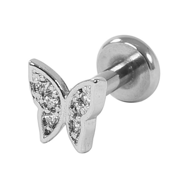 ボディピアス 14G キュービックジルコニア サージカルステンレス製 バタフライ 片耳 耳たぶ 軟骨...