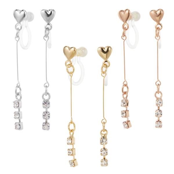 ノンホールピアス 日本製 イヤリング ノンアレルギー トリロジー 3ストーン ハート パール スウィ...