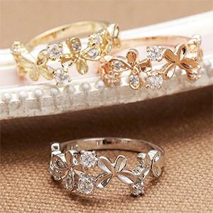 リング レディース お花 指輪 水晶 天然石 K18 18金GP 18k 花 フラワー