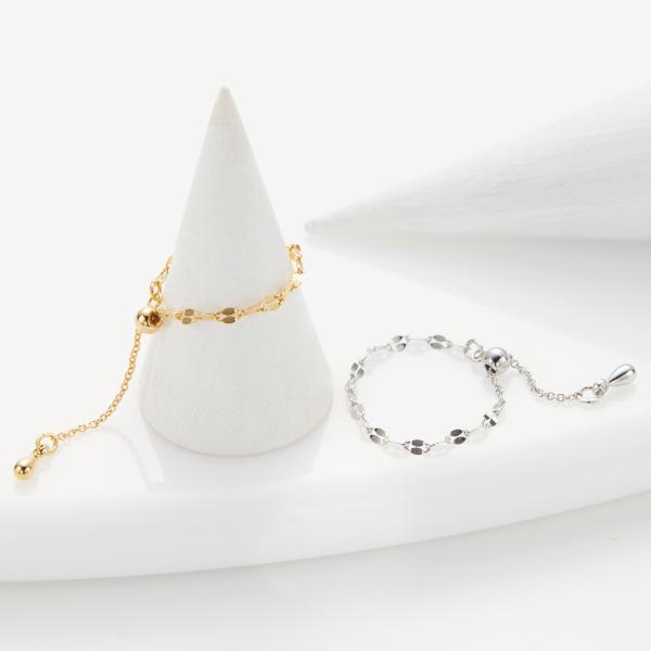 リング チェーン レディース ペタルチェーン サイズ調節可能 スライド式アジャスター シンプル 華奢...