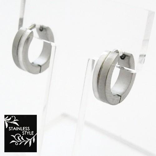 ステンレススティール製シンプルフープピアス ツヤ消し/有りタイプ幅3.5ミリ ステンレスアクセサリー...