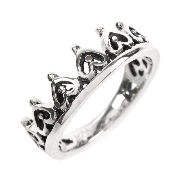 リング シルバー925 クラウン 王冠 リバースハート 燻し 細め シンプル 指輪 爆買