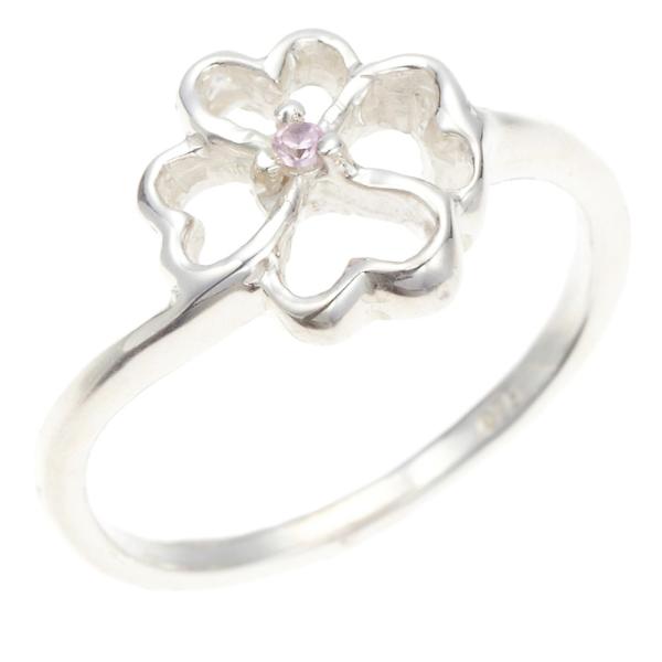 レディースリング シルバー925製 ピンキー ピンクキュービックジルコニア クローバー 4つ葉のクロ...