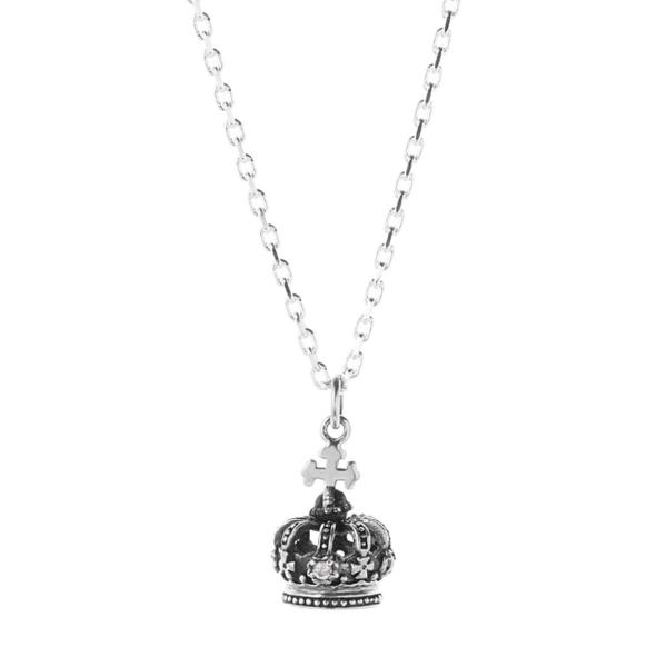 ペンダント ネックレス 王冠 シルバー925 キュービックジルコニア クラウン 燻し加工 シンプル ...