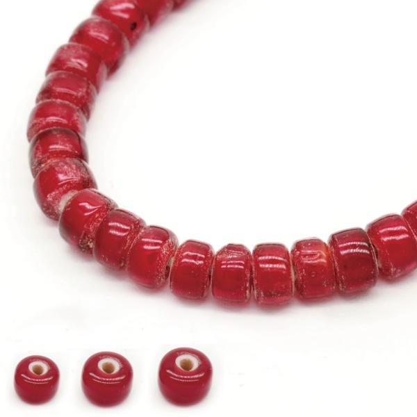 ビーズ パーツ アンティークビーズ風仕上げ 赤 オールドビーズ トンボ玉 ホワイトハート インディア...