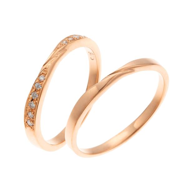 ペアリング シルバー925 K18PG仕上げ ダイヤモンド ねじり ひねり マリッジリング 結婚指輪...