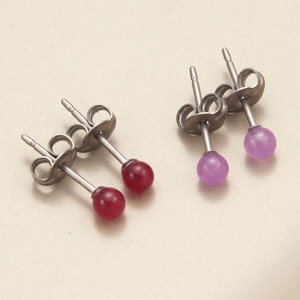 ピアス レディース チタン製ポスト チタンピアス 丸玉 ボール 3mm 4mm アメジスト クォーツ...