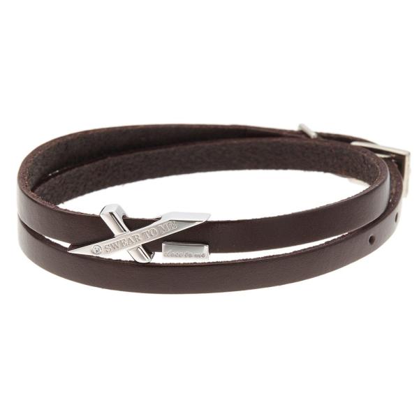 刻印メッセージクロスのブラウンレザーブレスレット ラインストーン シルバー925製 革 十字架 2重...