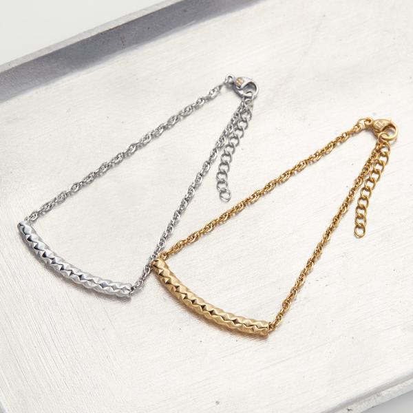 ブレスレット レディース メンズ サージカルステンレス316L ダブルアズキチェーン バー ギザギザ...