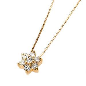 〔鑑別書付〕K18イエローゴールド 天然ダイヤネックレス ダイヤモンドペンダント/ネックレス0.2ct フラワーモチーフ｜kagu-plaza