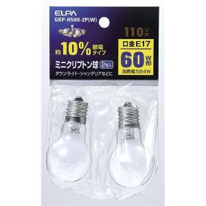 （まとめ） ELPA ミニクリプトン球 電球 60W形 E17 ホワイト 2個入 GKP-H54H-2P（W） 〔×10セット〕｜kagu-plaza