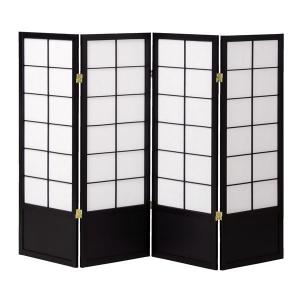 和風衝立/パーテーション 4連 〔ブラック〕 幅450×奥行20×高さ1200mm×4枚 木製 スチール 不織布 完成品 〔和室 リビング〕