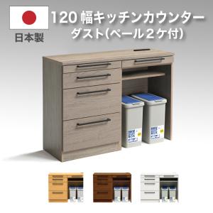 キッチンカウンター カウンター 日本製 完成品 幅120cm ペール付き ダストボックス付き レンジ台 キッチン収納 シンプル