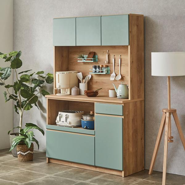 食器棚 完成品 120 レンジ台 キッチン収納 キッチンボード レンジボード マカロン 幅116.7...